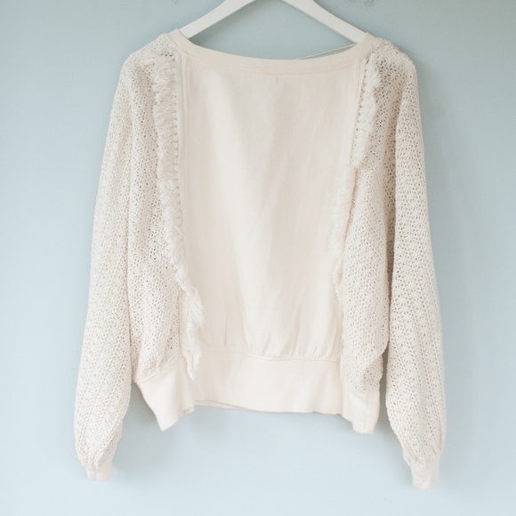 Free People S Ivory Crochet Dolman Sleeve Sweater - Picture 8 of 11